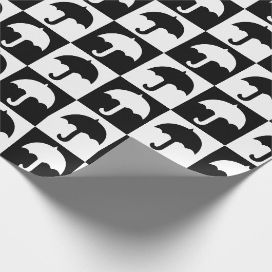 Zwart wit geruite paraplu blok afdrukken cadeaupapier (Hoek)
