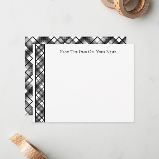 Zwart wit geruite patroon bewerkbaar 4.5x5.5 notitiekaartje (Voorkant / Achterkant in situ)