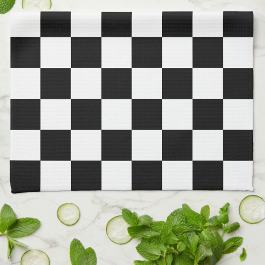 Zwart-wit geruite schaakretro theedoek (Gevouwen)