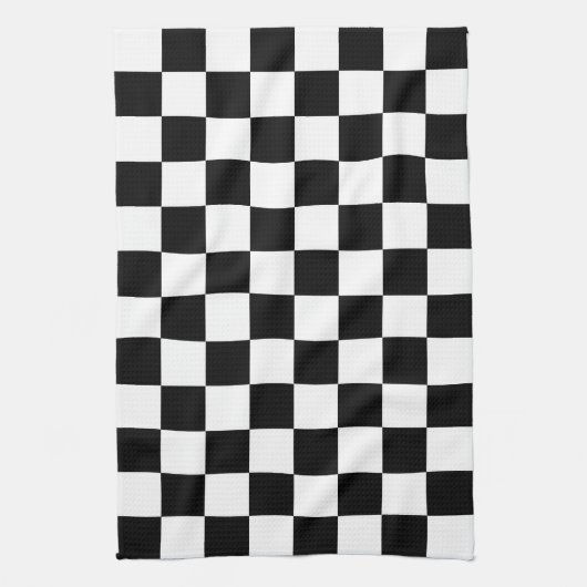 Zwart-wit geruite schaakretro theedoek (Verticaal)