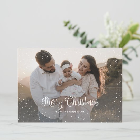 Zwart-wit geruite sneeuw foto kerst Kaart (Staand voorkant)