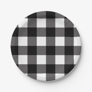 Zwart & Wit geruite vierkanten Buffalo Plaid Papieren Bordje