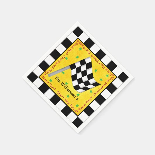 Zwart Wit Geruite Vlag Wuivend Geel Race Servetten (Hoek)