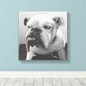 Zwart wit gestileerd bulgdehond portret canvas afdruk (Insitu (Houten vloer))