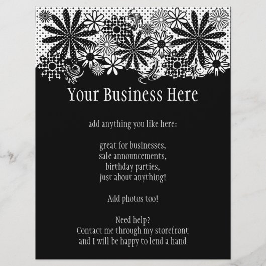 Zwart-Wit Gestippelde Bloemen Helder Flyer (Voorkant)