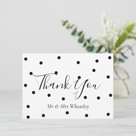 Zwart-wit gestippelde trouw-hartelijkdankjewel bedankkaart (Staand voorkant)