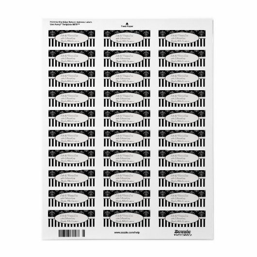 Zwart-wit gestreept barok etiket (Full Sheet)