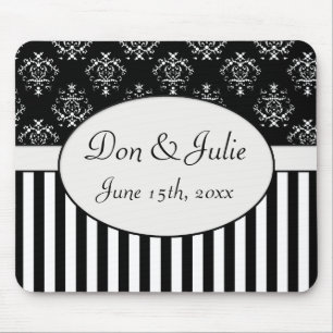 Zwart-wit gestreept barok muismat