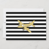 Zwart-wit gestreept & gouden vliegtuig  kaart (Voorkant)