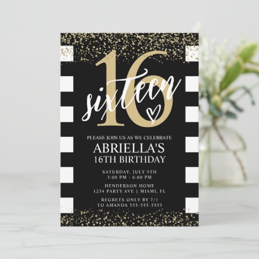 Zwart-wit gestreept met goud kaart (Staand voorkant)