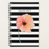 Zwart-wit gestreept met papaverplanner planner (Voorkant)