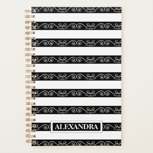 Zwart Wit gestreept Modern design Planner (Voorkant)