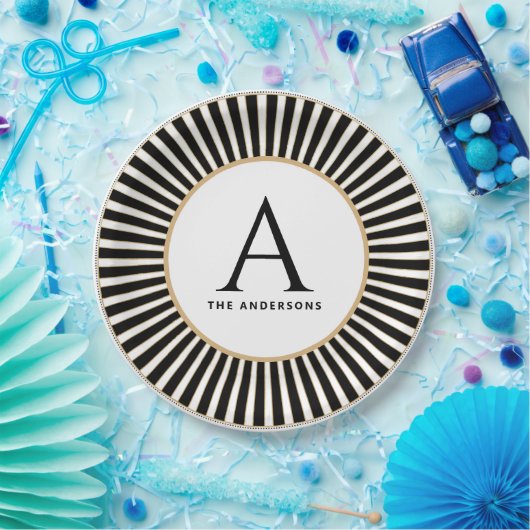 Zwart-wit gestreept monogram Bord (Feest)