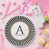 Zwart-wit gestreept monogram Bord (Feest)
