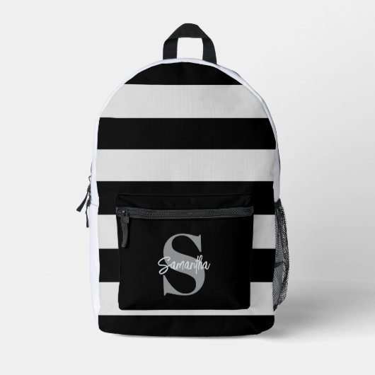 Zwart-wit gestreept monogram Initiaal Naam Bedrukte Rugzak (Voorkant)