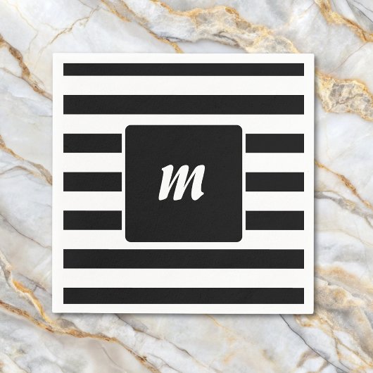 Zwart-wit gestreept monogram servet