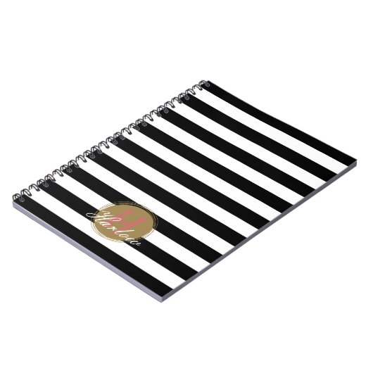 Zwart-wit gestreept monogram spiraal Notitieboek (Linkerzijde)