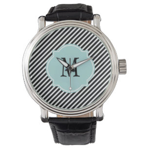 Zwart-wit gestreept monogram volgen horloge