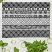 Zwart-wit gestreept patchwork met kant theedoek (Gevouwen)