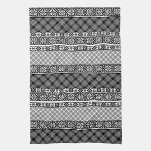 Zwart-wit gestreept patchwork met kant theedoek