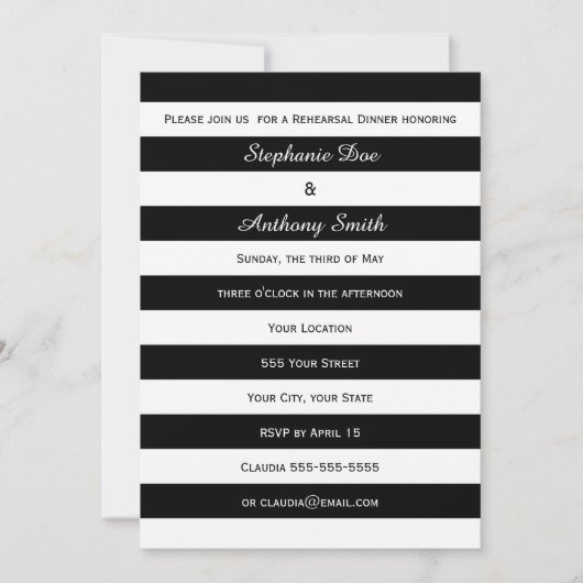 Zwart-wit gestreept repetitief diner kaart (Voorkant)