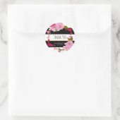 Zwart & Wit Gestreept Roze Bloemen Bruiloft Favor Ronde Sticker (Tas)