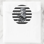 Zwart-wit gestreept Suikermeisje Ronde Sticker (Tas)