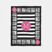 Zwart-wit, gestreept, warm roze monogram fleece deken (Voorkant)