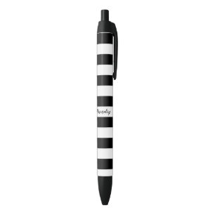 Zwart & Wit Gestreepte Aangepaste Gepersonaliseerd Blauwe Inkt Pen