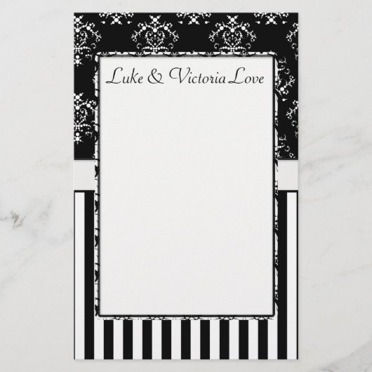 Zwart-wit gestreepte barok gepersonaliseerd briefpapier (Voorkant)