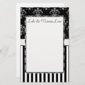 Zwart-wit gestreepte barok gepersonaliseerd briefpapier (Voorkant / Achterkant)