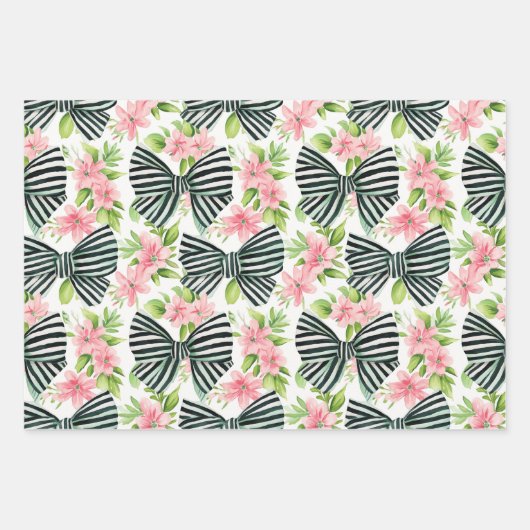 Zwart-wit Gestreepte Bogen Coquette Patroon Inpakpapier Vel (Voorkant)