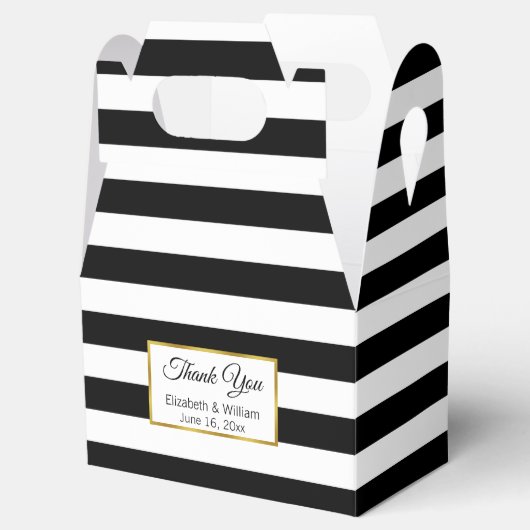 Zwart-wit gestreepte bruiloft dank u bedankdoosjes (Geopend)