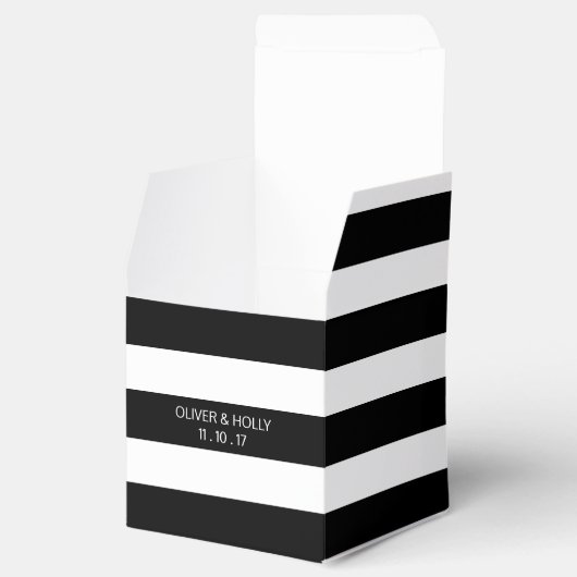 Zwart-wit gestreepte bruiloft gunst doos bedankdoosjes (Geopend)