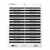 Zwart-wit gestreepte bruiloft water fles label (Full Sheet)