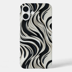 Zwart-wit gestreepte design telefoonhoes iPhone 16 plus hoesje