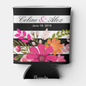 Zwart & Wit Gestreepte Folklore Bloemen | fuchsia Blikjeskoeler (Voorkant)