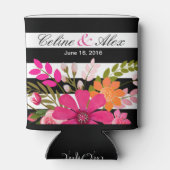 Zwart & Wit Gestreepte Folklore Bloemen | fuchsia Blikjeskoeler (Achterkant)