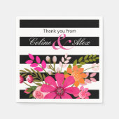 Zwart & Wit Gestreepte Folklore Bloemen | fuchsia Servetten (Voorkant)