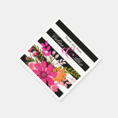 Zwart & Wit Gestreepte Folklore Bloemen | fuchsia Servetten (Hoek)