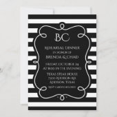 Zwart-wit Gestreepte Huwelijksrepetitie Diner Kaart (Voorkant)