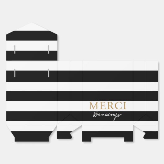 Zwart-wit gestreepte Merci Beaucoup Bedankdoosjes (Ongevouwen)