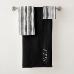 Zwart-wit Gestreepte Monogram Badhanddoek Set Bad Handdoek