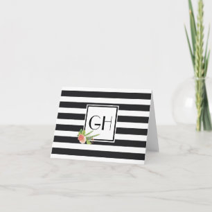 Zwart-Wit Gestreepte Monogram Vouw Notitiekaart