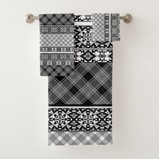 Zwart-wit gestreepte patchwork met kant bad handdoek (Insitu)