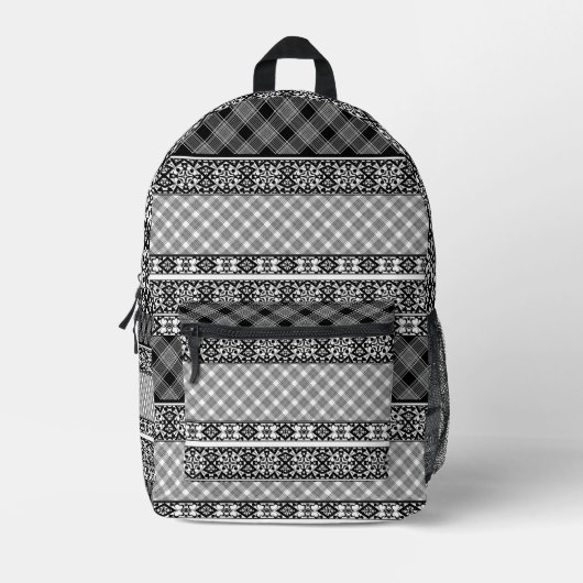 Zwart-wit gestreepte patchwork met kant bedrukte rugzak (Voorkant)