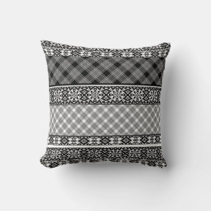 Zwart-wit gestreepte patchwork met kant kussen