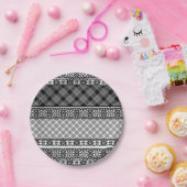 Zwart-wit gestreepte patchwork met kant papieren bordje (Feest)