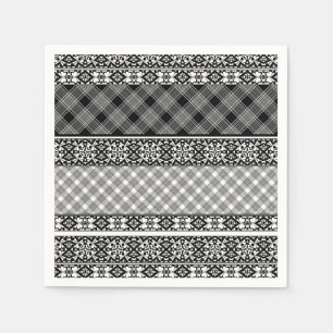 Zwart-wit gestreepte patchwork met kant servet