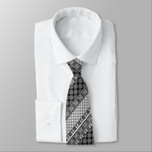 Zwart-wit gestreepte patchwork met kant stropdas